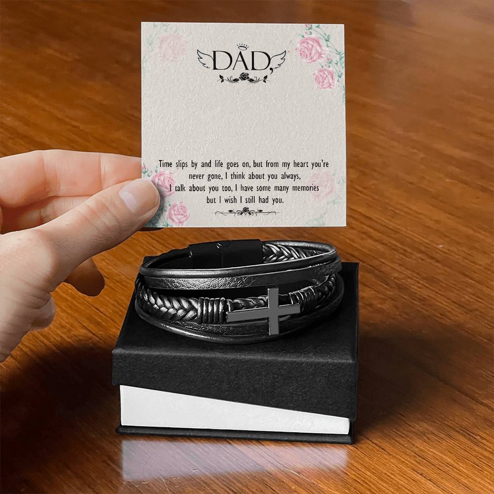 Time Slips By Men's Cross Bracelet - Vegan Leather with Stainless Steel-Express Your Love Gifts