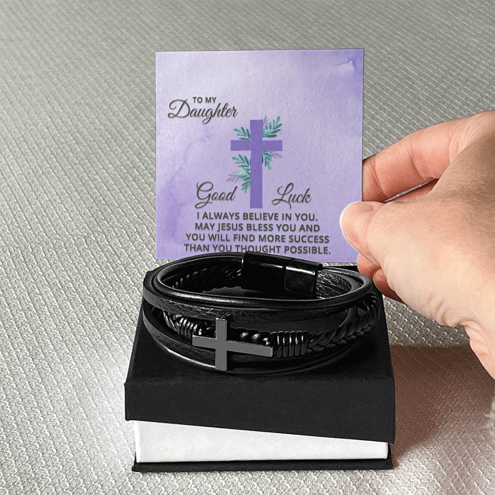 I Always Believe in You Men's Stainless Steel & Vegan Leather Cross Bracelet - Vegan Leather with Stainless Steel-Express Your Love Gifts