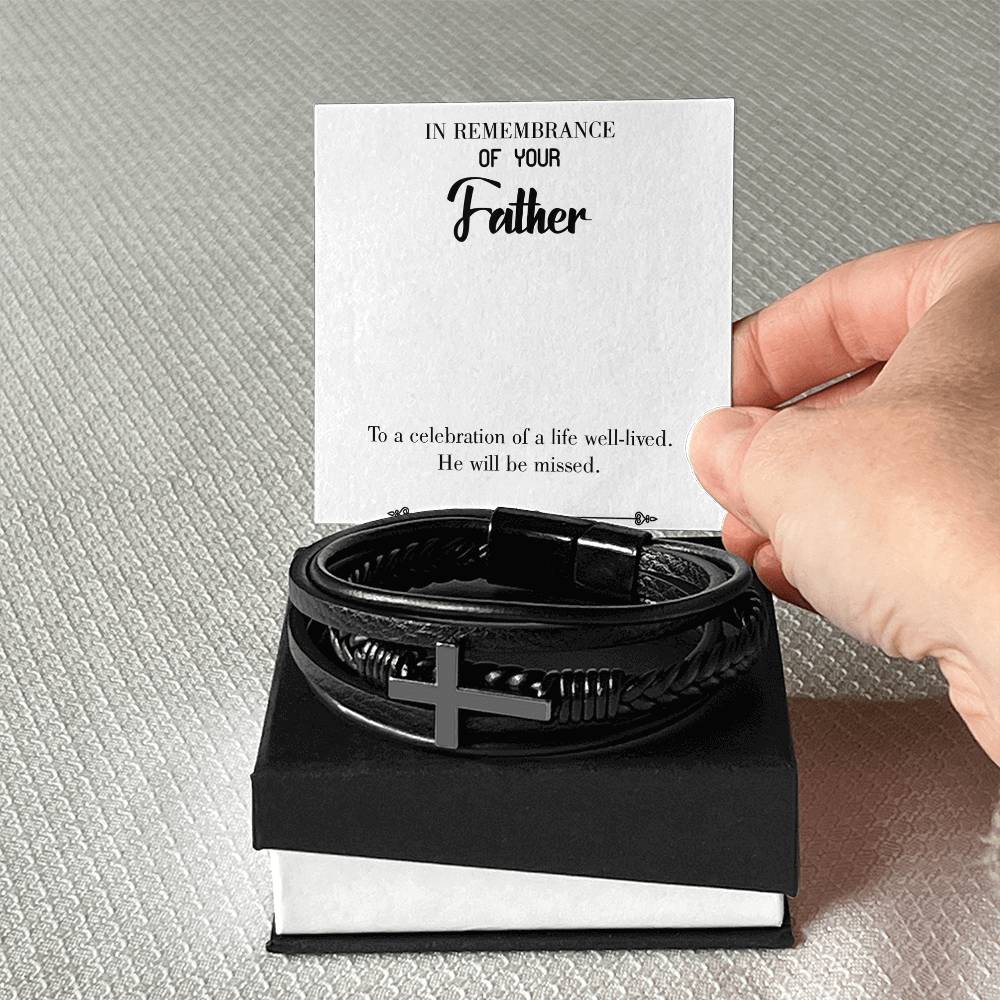 Celebration of a Life Men's Cross Bracelet - Vegan Leather with Stainless Steel-Express Your Love Gifts