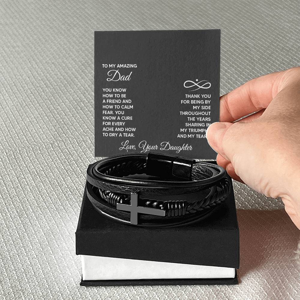 To My Amazing Dad You Know How to Be a Friend Men's Cross Bracelet - Vegan Leather with Stainless Steel-Express Your Love Gifts