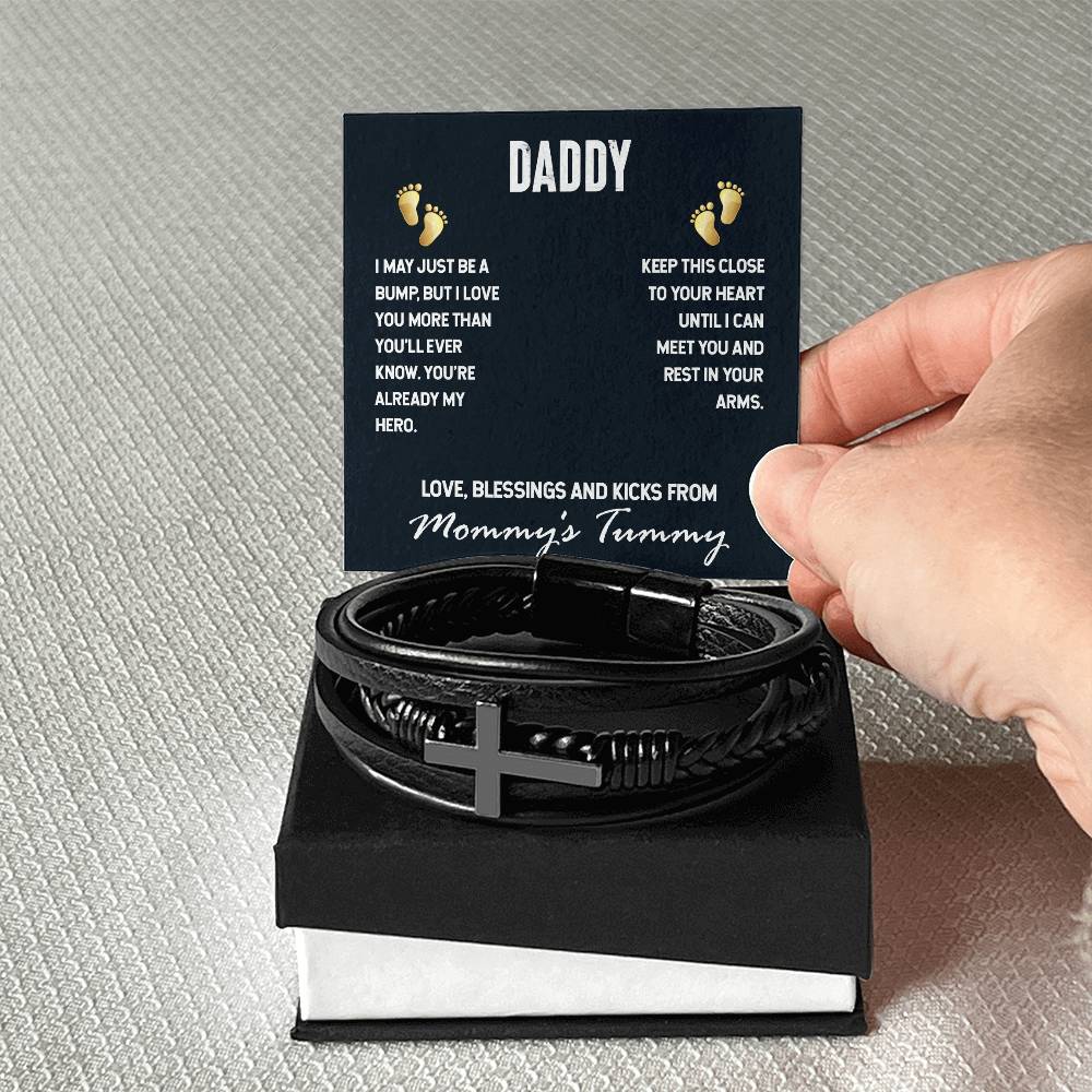 Daddy I May Just be a Bump Men's Cross Bracelet - Vegan Leather with Stainless Steel-Express Your Love Gifts