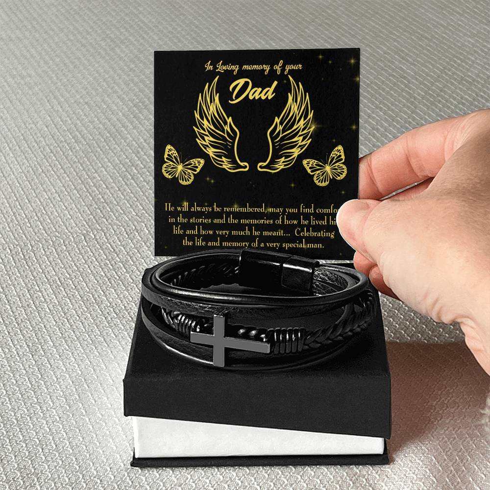 Memory of a Special Man Men's Cross Bracelet - Vegan Leather with Stainless Steel-Express Your Love Gifts