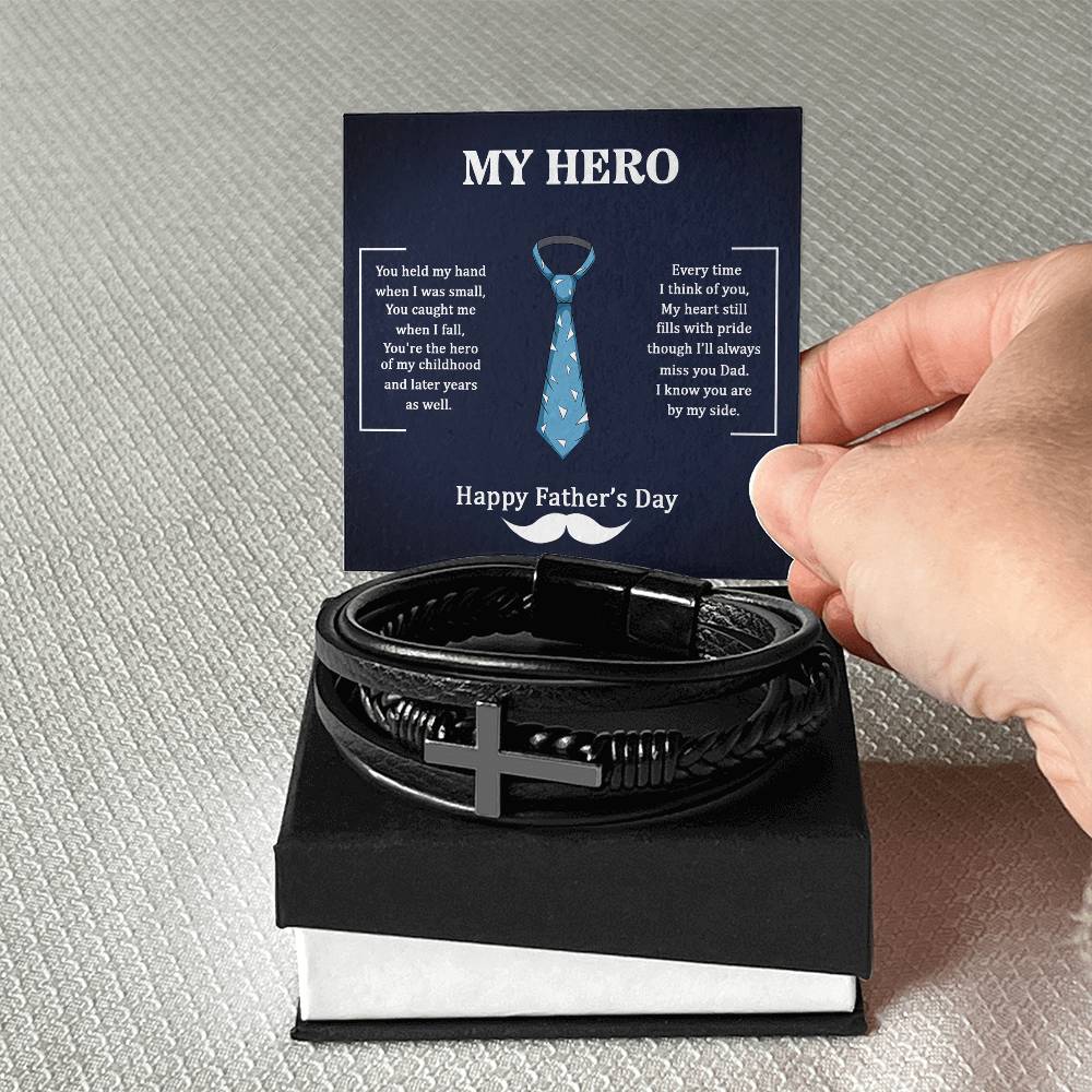Dad My Hero Men's Cross Bracelet - Vegan Leather with Stainless Steel-Express Your Love Gifts