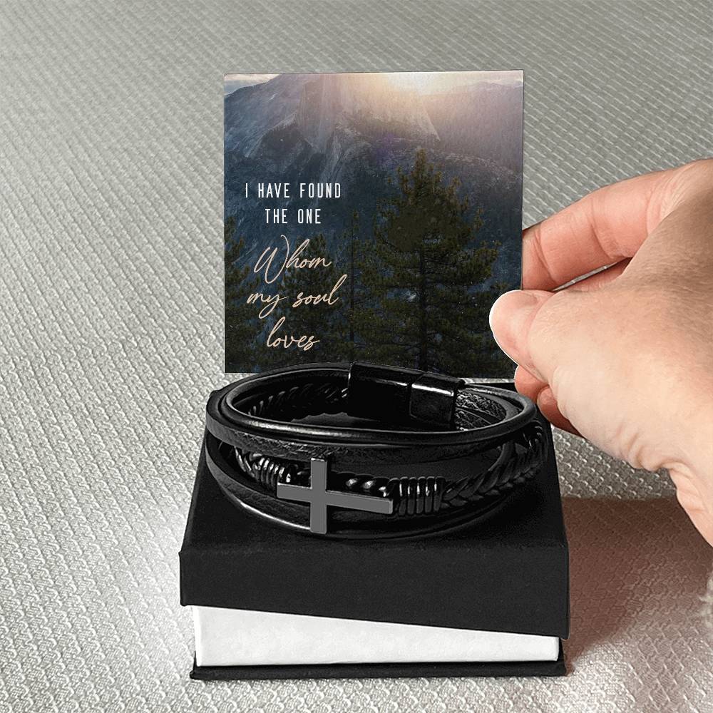 I Have Found the One Men's Cross Bracelet - Vegan Leather with Stainless Steel-Express Your Love Gifts