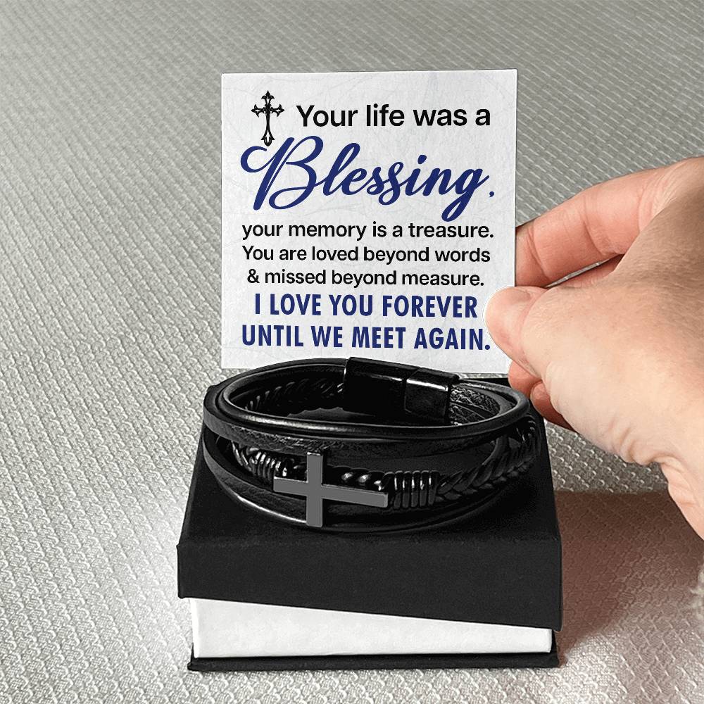 Your Life Was a Blessing Men's Cross Bracelet - Vegan Leather with Stainless Steel-Express Your Love Gifts