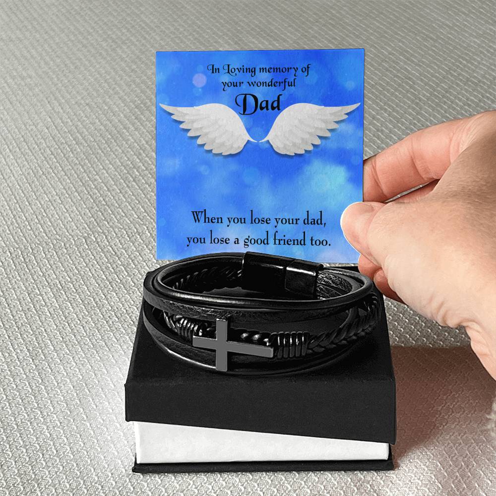 Dad and a Good Friend Men's Cross Bracelet - Vegan Leather with Stainless Steel-Express Your Love Gifts