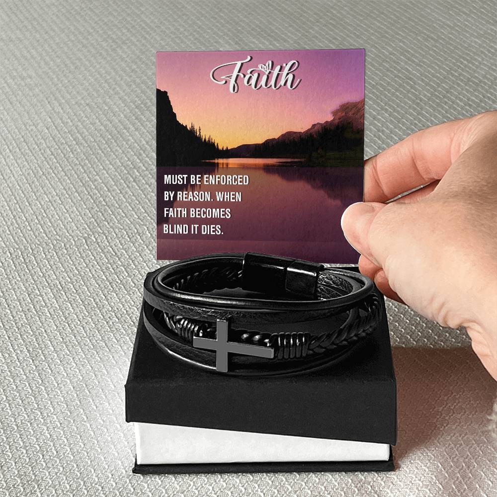Must be Enforced Men's Stainless Steel & Vegan Leather Cross Bracelet - Vegan Leather with Stainless Steel-Express Your Love Gifts