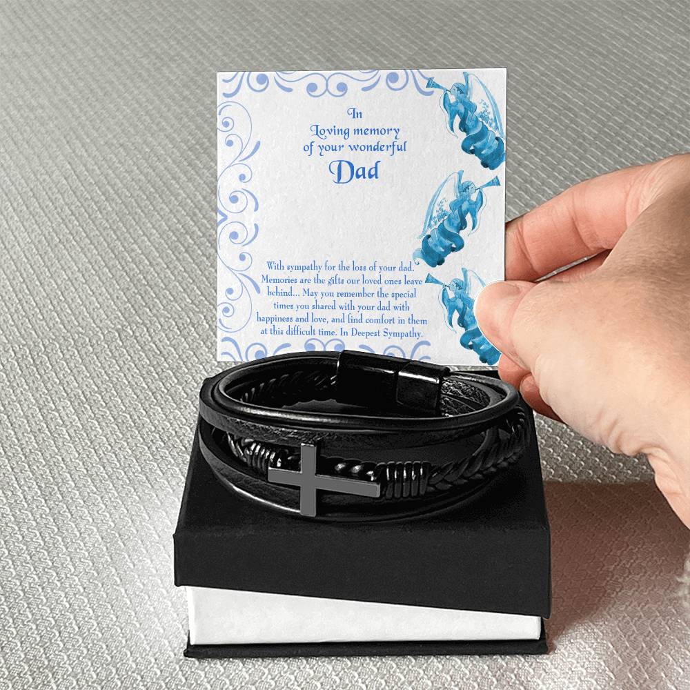 In Deepest Sympathy Men's Cross Bracelet - Vegan Leather with Stainless Steel-Express Your Love Gifts