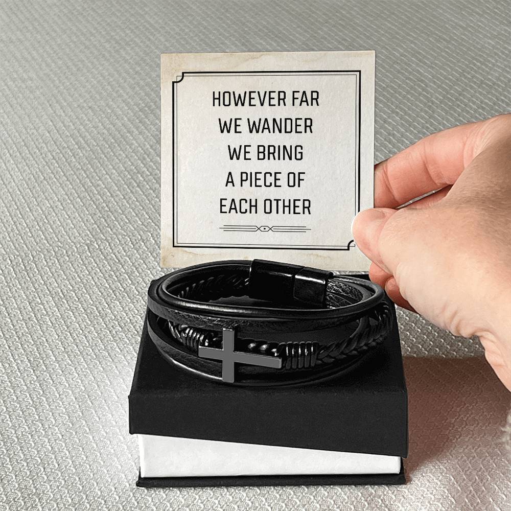 However Far We Wander Men's Cross Bracelet - Vegan Leather with Stainless Steel-Express Your Love Gifts