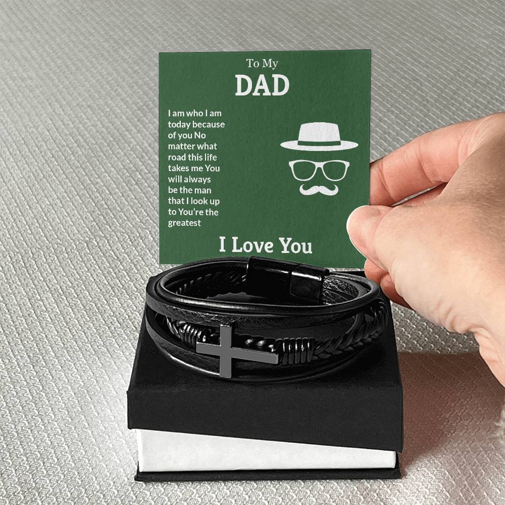 To My Dad You're the Greatest Men's Cross Bracelet - Vegan Leather with Stainless Steel-Express Your Love Gifts