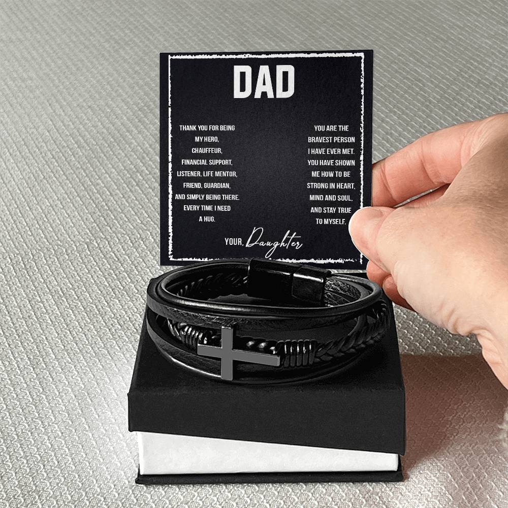 To Dad I Love You So Much Men's Cross Bracelet - Vegan Leather with Stainless Steel-Express Your Love Gifts