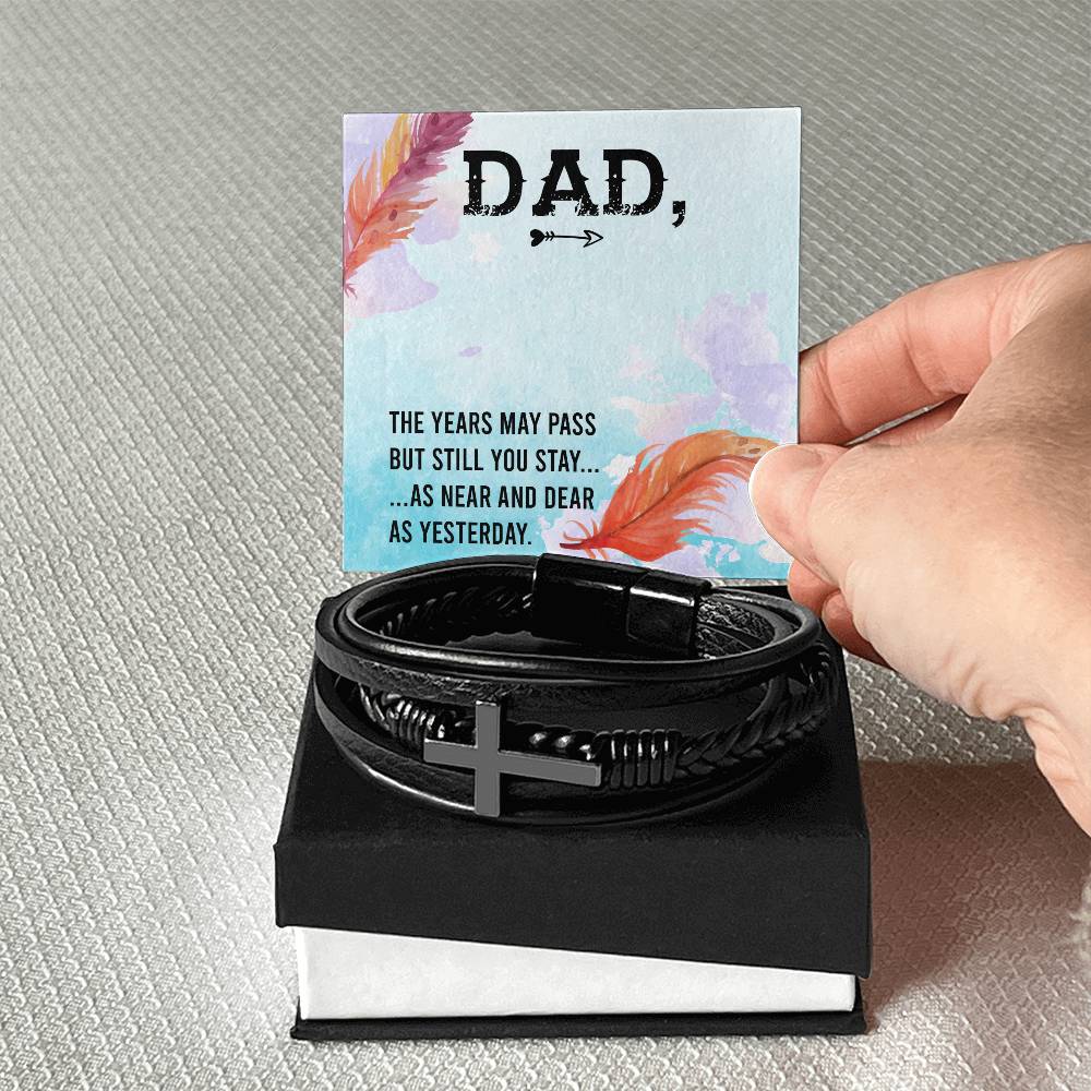 The Years May Pass Men's Cross Bracelet - Vegan Leather with Stainless Steel-Express Your Love Gifts