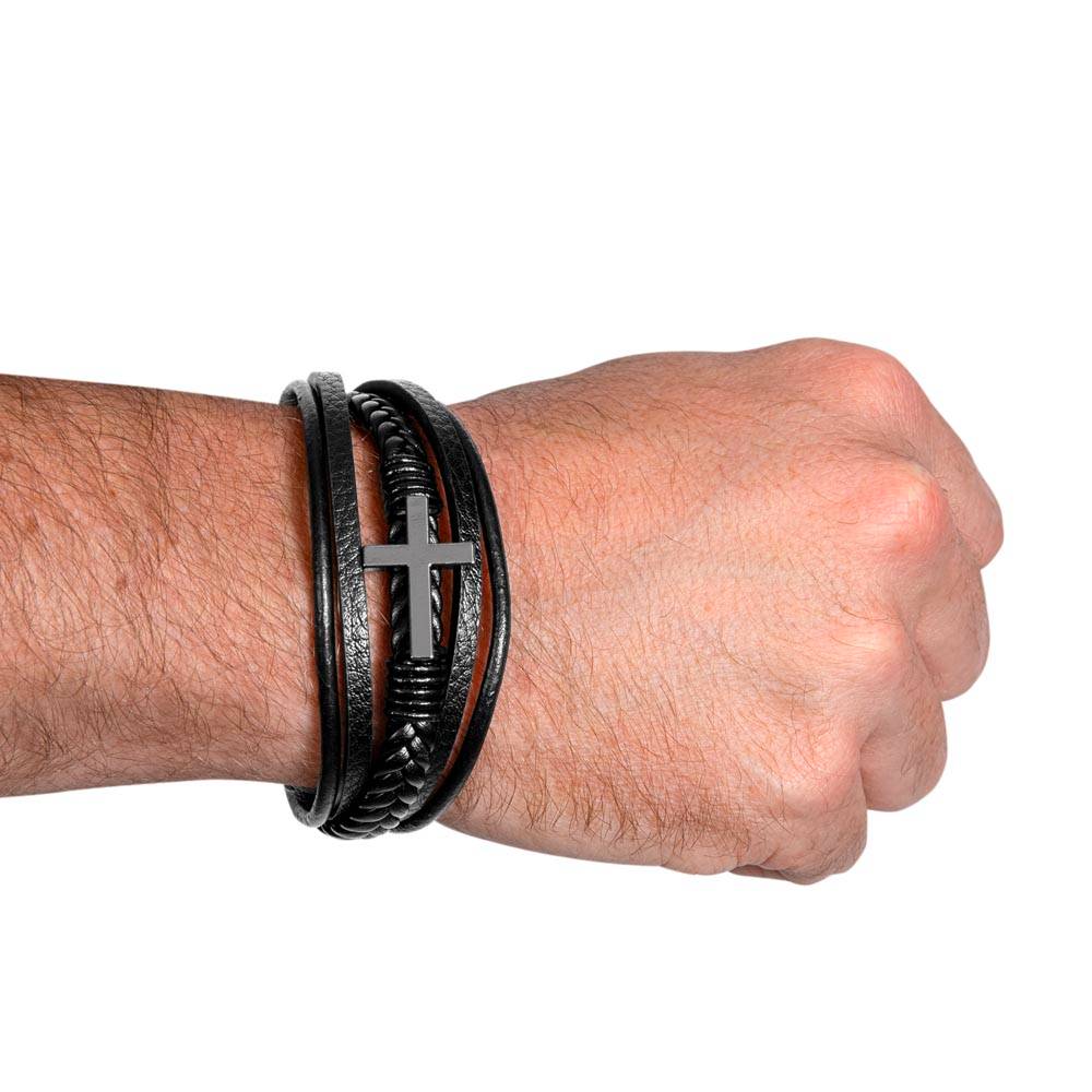 My Soul Loves Song of Solomon 3:4 Men's Stainless Steel & Vegan Leather Cross Bracelet - Vegan Leather with Stainless Steel-Express Your Love Gifts