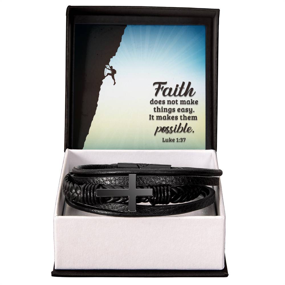 Faith Does Not Make Things Easy Men's Stainless Steel & Vegan Leather Cross Bracelet - Vegan Leather with Stainless Steel-Express Your Love Gifts