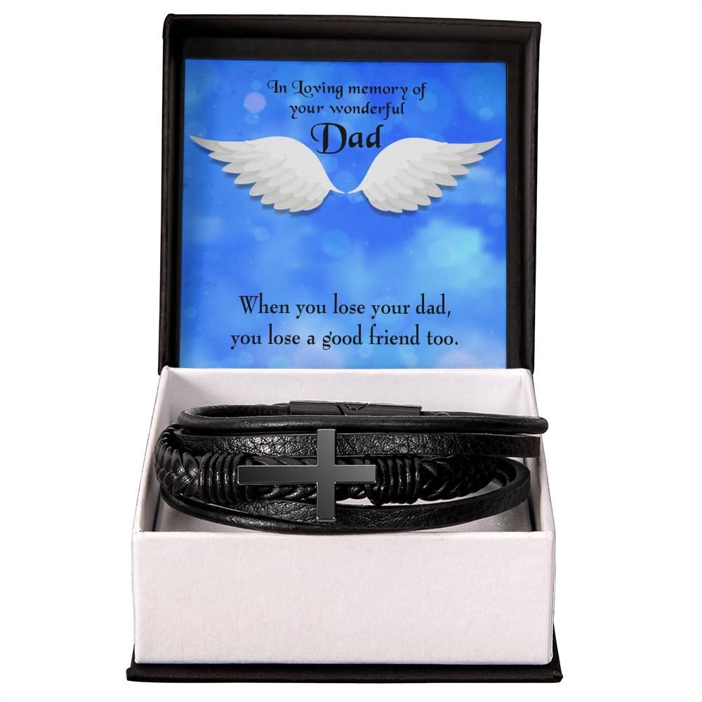 Dad and a Good Friend Men's Cross Bracelet - Vegan Leather with Stainless Steel-Express Your Love Gifts