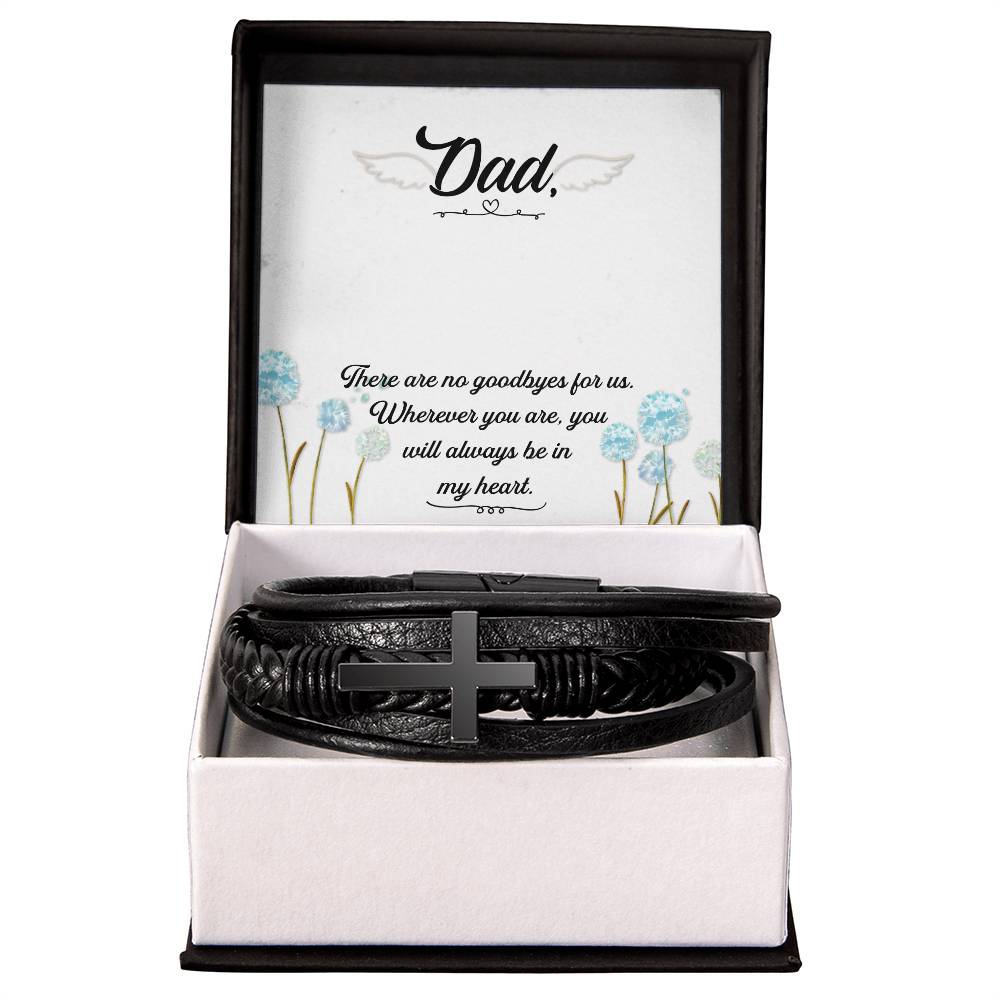 There Are No Goodbyes Men's Cross Bracelet - Vegan Leather with Stainless Steel-Express Your Love Gifts