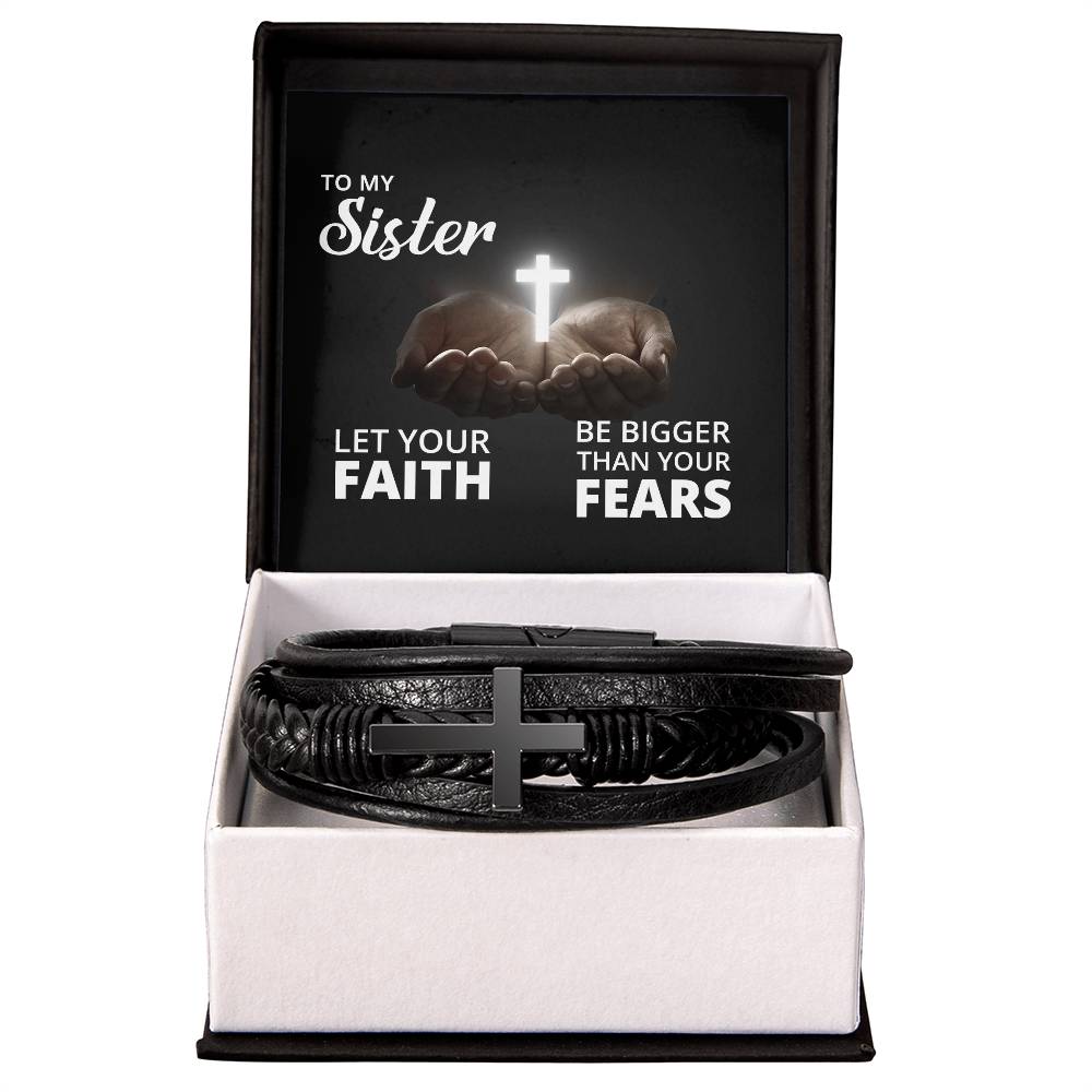 Let Your Faith Be Bigger Than Your Fears Isaiah 41:10 Men's Stainless Steel & Vegan Leather Cross Bracelet - Vegan Leather with Stainless Steel-Express Your Love Gifts