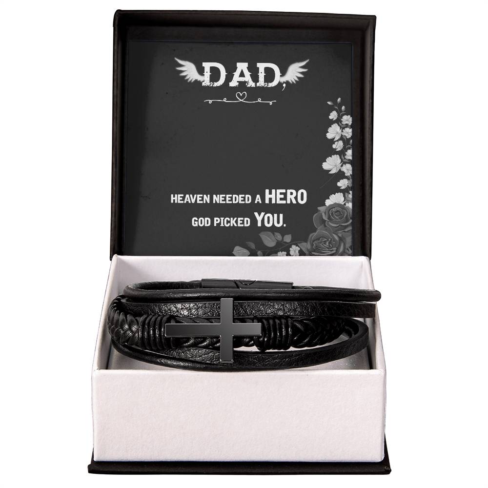 Heaven Needed a Hero Men's Cross Bracelet - Vegan Leather with Stainless Steel-Express Your Love Gifts