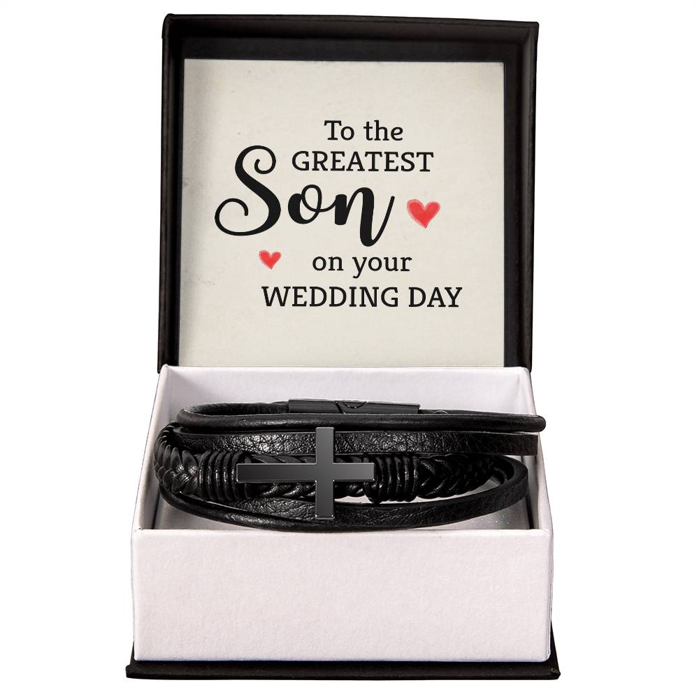 To The Greatest Son Men's Cross Bracelet - Vegan Leather with Stainless Steel-Express Your Love Gifts