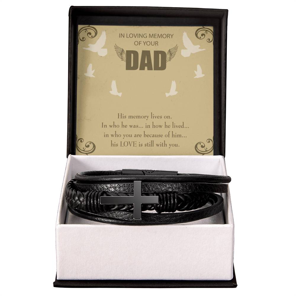 His Memory Lives On Men's Cross Bracelet - Vegan Leather with Stainless Steel-Express Your Love Gifts