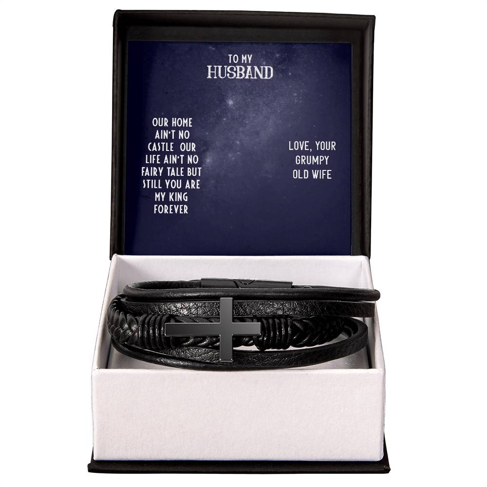 To My Husband Our Home Men's Cross Bracelet - Vegan Leather with Stainless Steel-Express Your Love Gifts