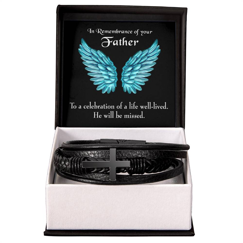 He Will Be Missed Men's Cross Bracelet - Vegan Leather with Stainless Steel-Express Your Love Gifts