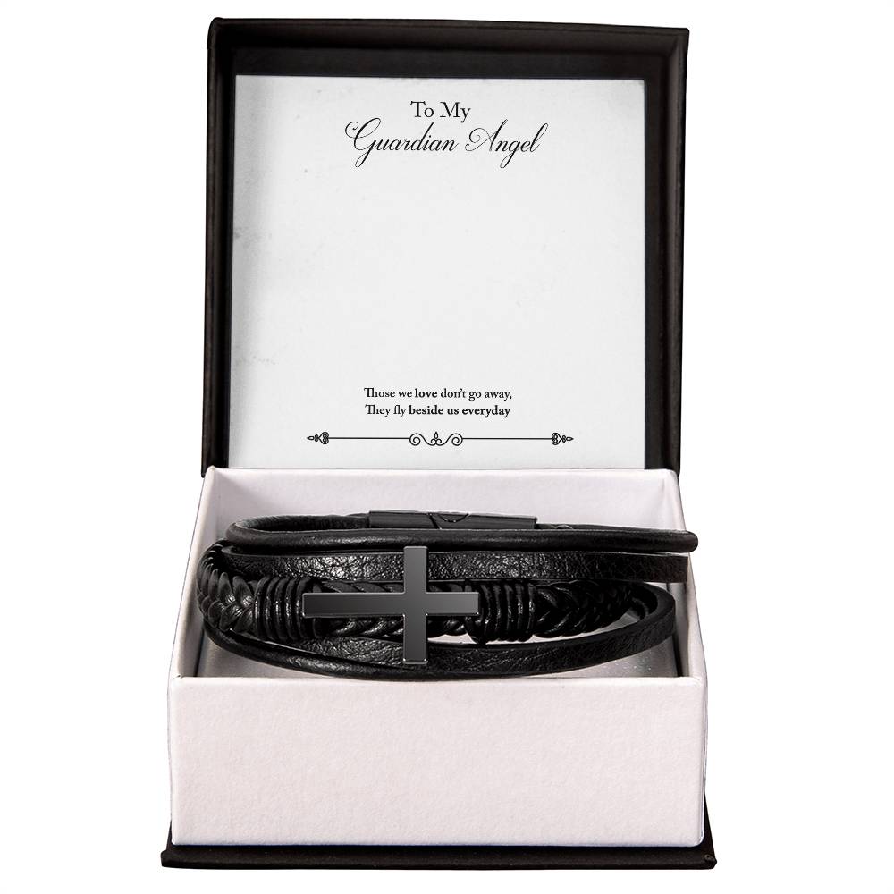 Guardian Angel Remembrance Men's Cross Bracelet - Vegan Leather with Stainless Steel-Express Your Love Gifts