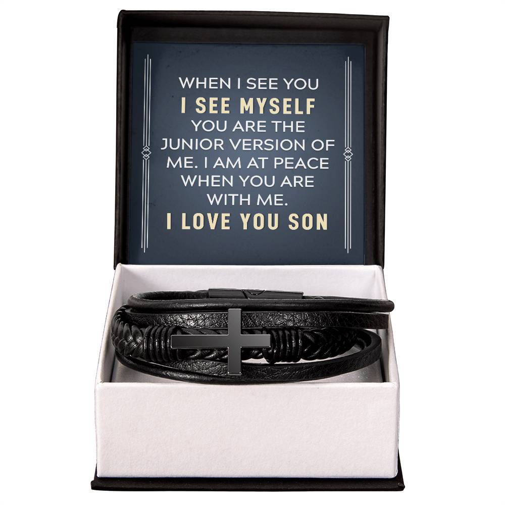 To My Son When I See You Men's Cross Bracelet - Vegan Leather with Stainless Steel-Express Your Love Gifts