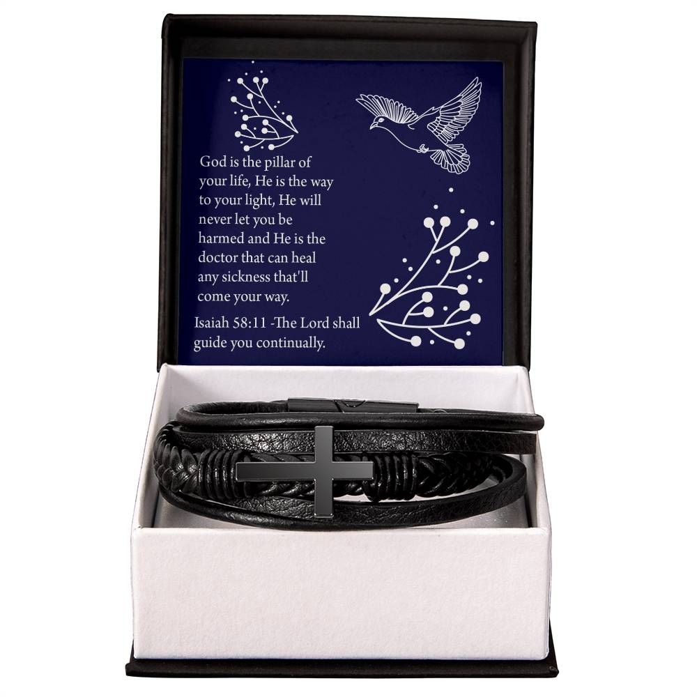 Get Well Isaiah 58:11 Men's Stainless Steel & Vegan Leather Cross Bracelet - Vegan Leather with Stainless Steel-Express Your Love Gifts