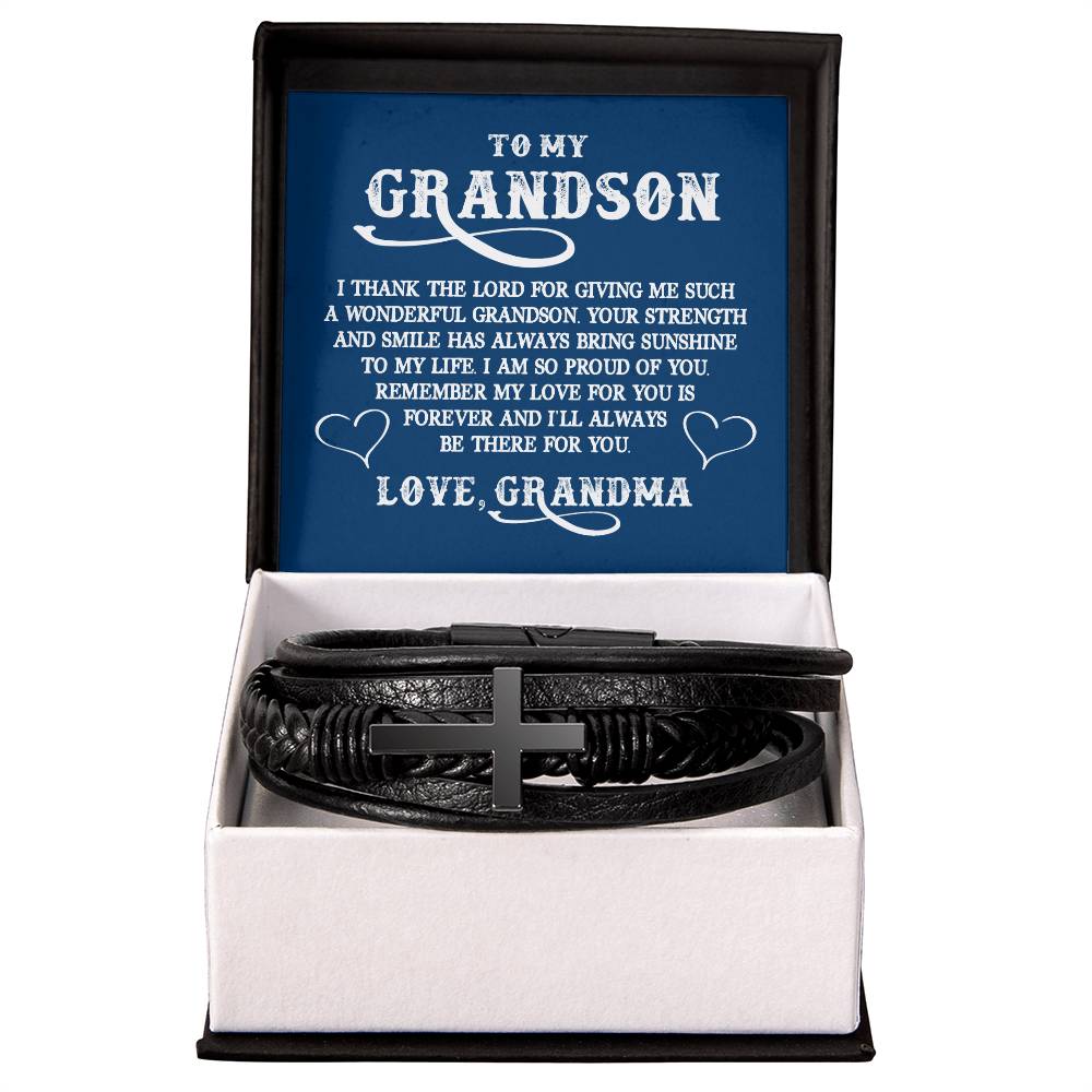 To My GrandSon I Thank The LORD For Giving Me Such Men's Cross Bracelet - Vegan Leather with Stainless Steel-Express Your Love Gifts