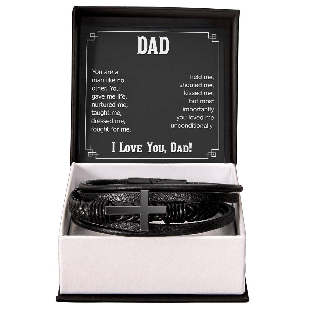 Dad You Are a Man Like No Other Men's Cross Bracelet - Vegan Leather with Stainless Steel-Express Your Love Gifts