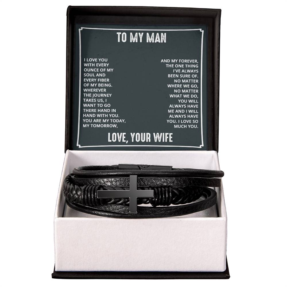 To My Man I Love You With Every Ounce Men's Cross Bracelet - Vegan Leather with Stainless Steel-Express Your Love Gifts