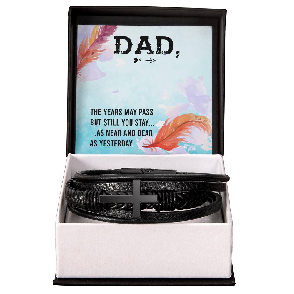 The Years May Pass Men's Cross Bracelet - Vegan Leather with Stainless Steel-Express Your Love Gifts