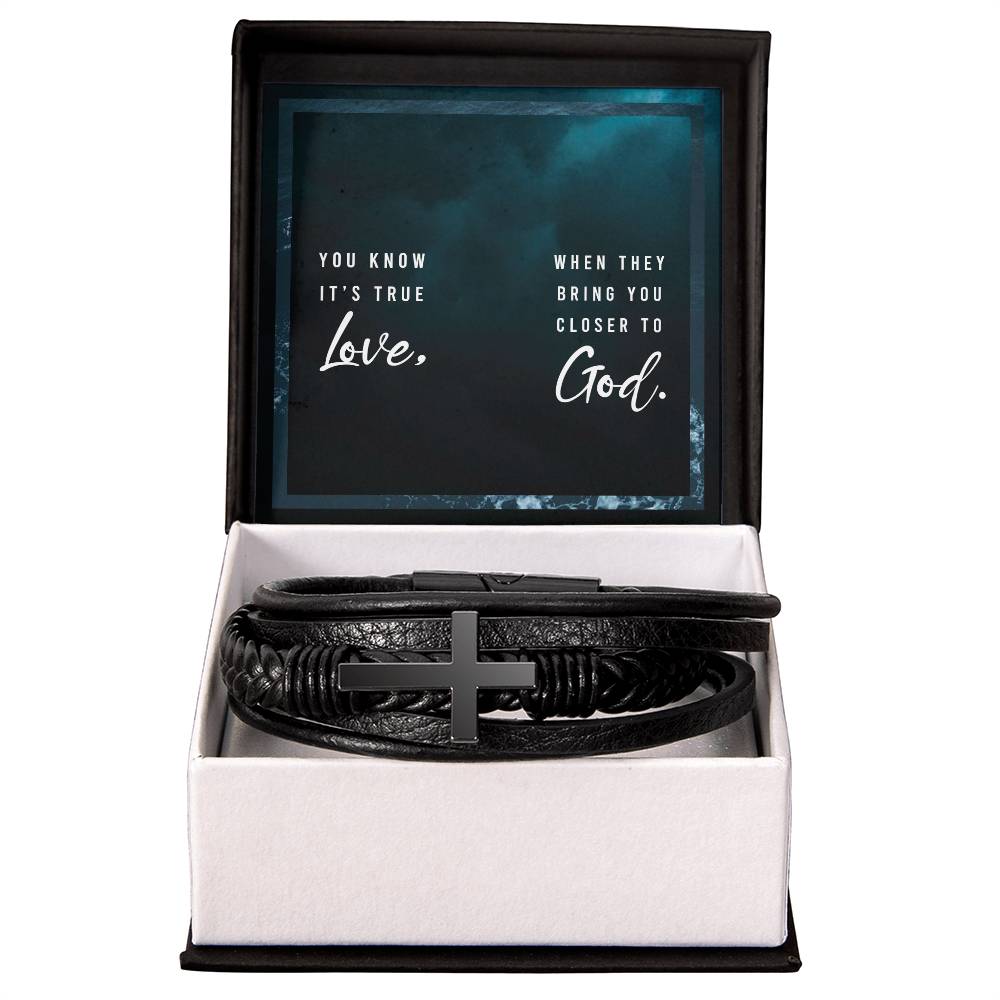 You Know It's True Love Men's Cross Bracelet - Vegan Leather with Stainless Steel-Express Your Love Gifts