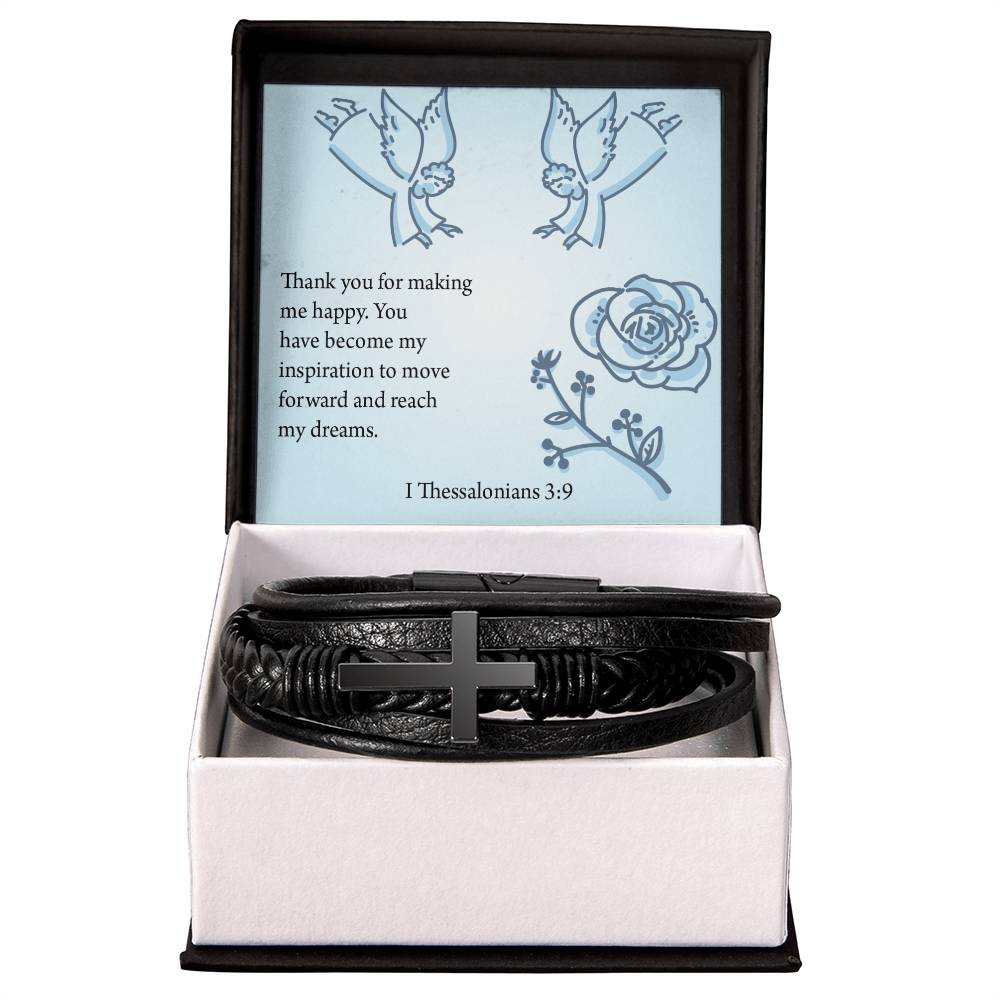 You're my Inspiration Thessalonians Men's Stainless Steel & Vegan Leather Cross Bracelet - Vegan Leather with Stainless Steel-Express Your Love Gifts