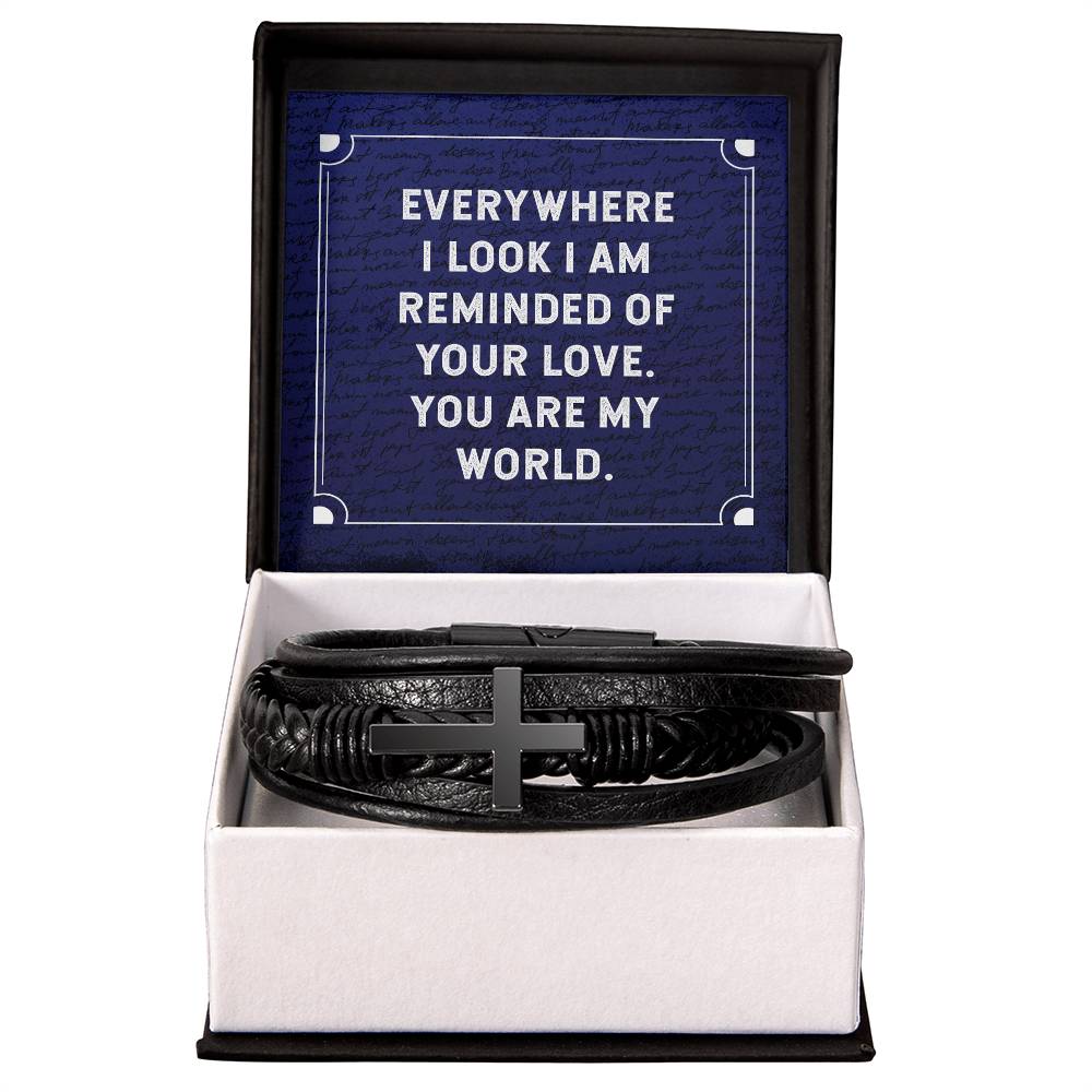 Everywhere I Look Men's Cross Bracelet - Vegan Leather with Stainless Steel-Express Your Love Gifts