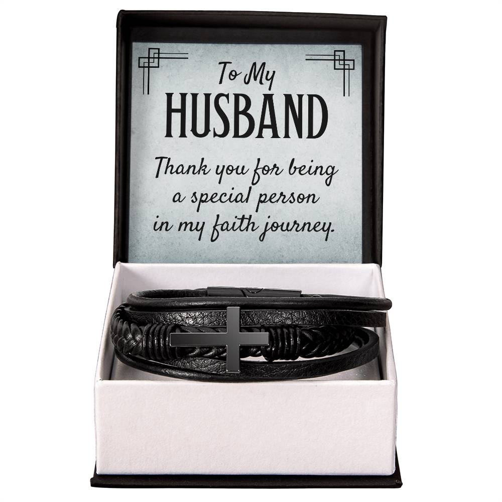 To My Husband Thank You for Being Special Men's Cross Bracelet - Vegan Leather with Stainless Steel-Express Your Love Gifts