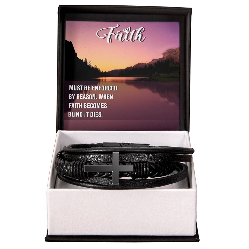 Must be Enforced Men's Stainless Steel & Vegan Leather Cross Bracelet - Vegan Leather with Stainless Steel-Express Your Love Gifts