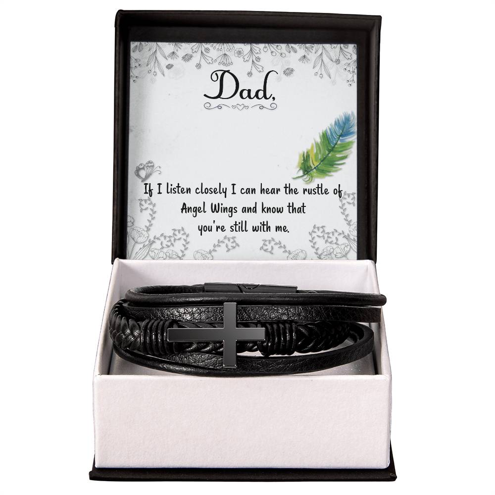 If I Listen Closely Men's Cross Bracelet - Vegan Leather with Stainless Steel-Express Your Love Gifts