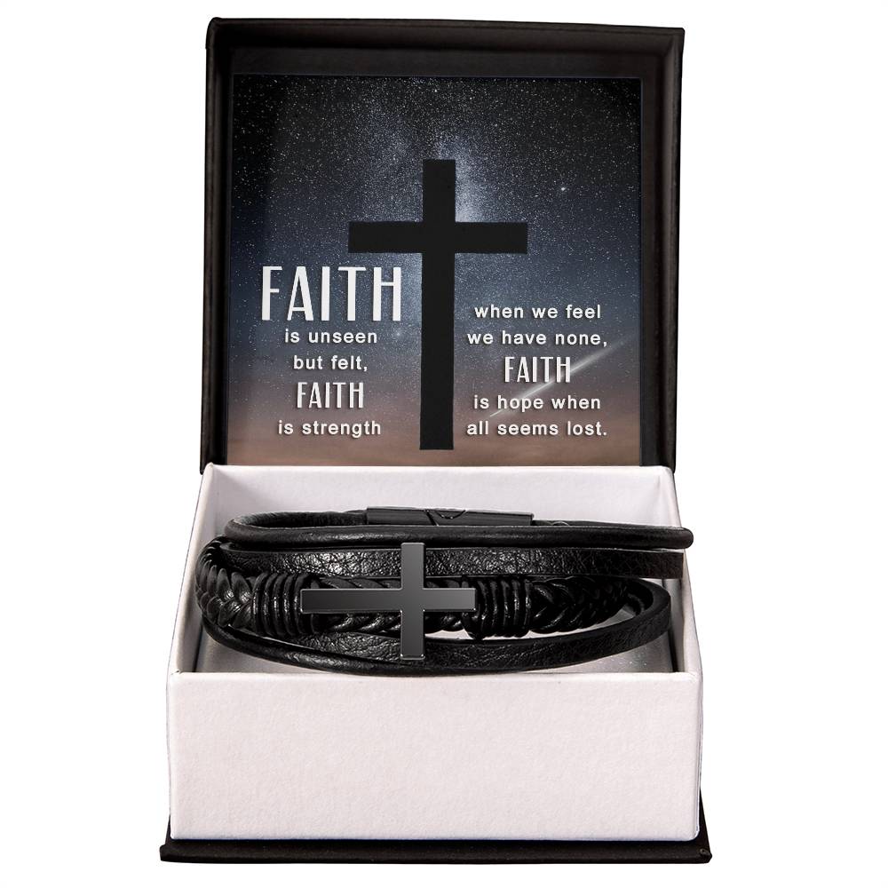 Faith is Unseen But Felt Men's Stainless Steel & Vegan Leather Cross Bracelet - Vegan Leather with Stainless Steel-Express Your Love Gifts