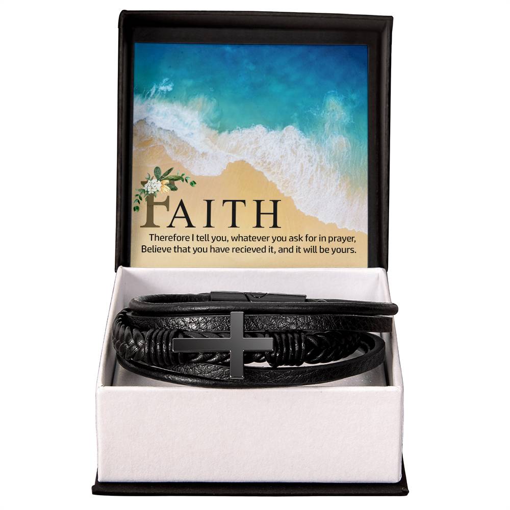 Therefor I Tell You Men's Stainless Steel & Vegan Leather Cross Bracelet - Vegan Leather with Stainless Steel-Express Your Love Gifts