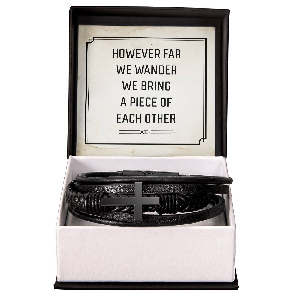 However Far We Wander Men's Cross Bracelet - Vegan Leather with Stainless Steel-Express Your Love Gifts