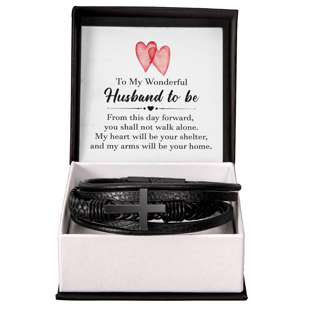 To My Wonderful Husband To Be Men's Cross Bracelet - Vegan Leather with Stainless Steel-Express Your Love Gifts