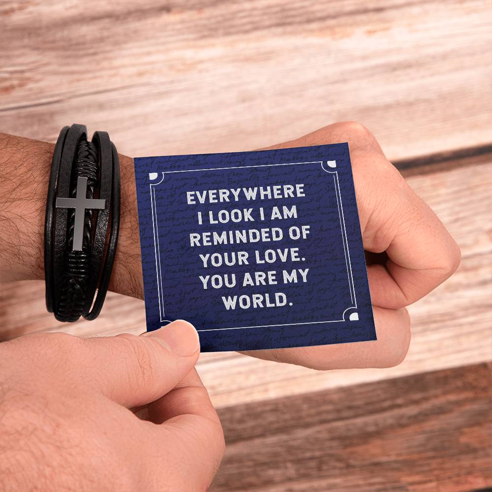 Everywhere I Look Men's Cross Bracelet - Vegan Leather with Stainless Steel-Express Your Love Gifts