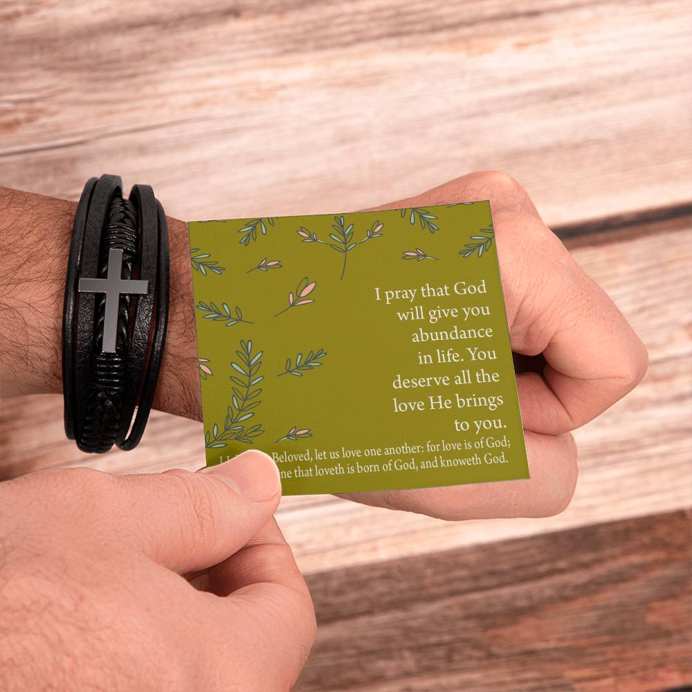 God's Love Faith 1 John 4 :7 Men's Stainless Steel & Vegan Leather Cross Bracelet - Vegan Leather with Stainless Steel-Express Your Love Gifts