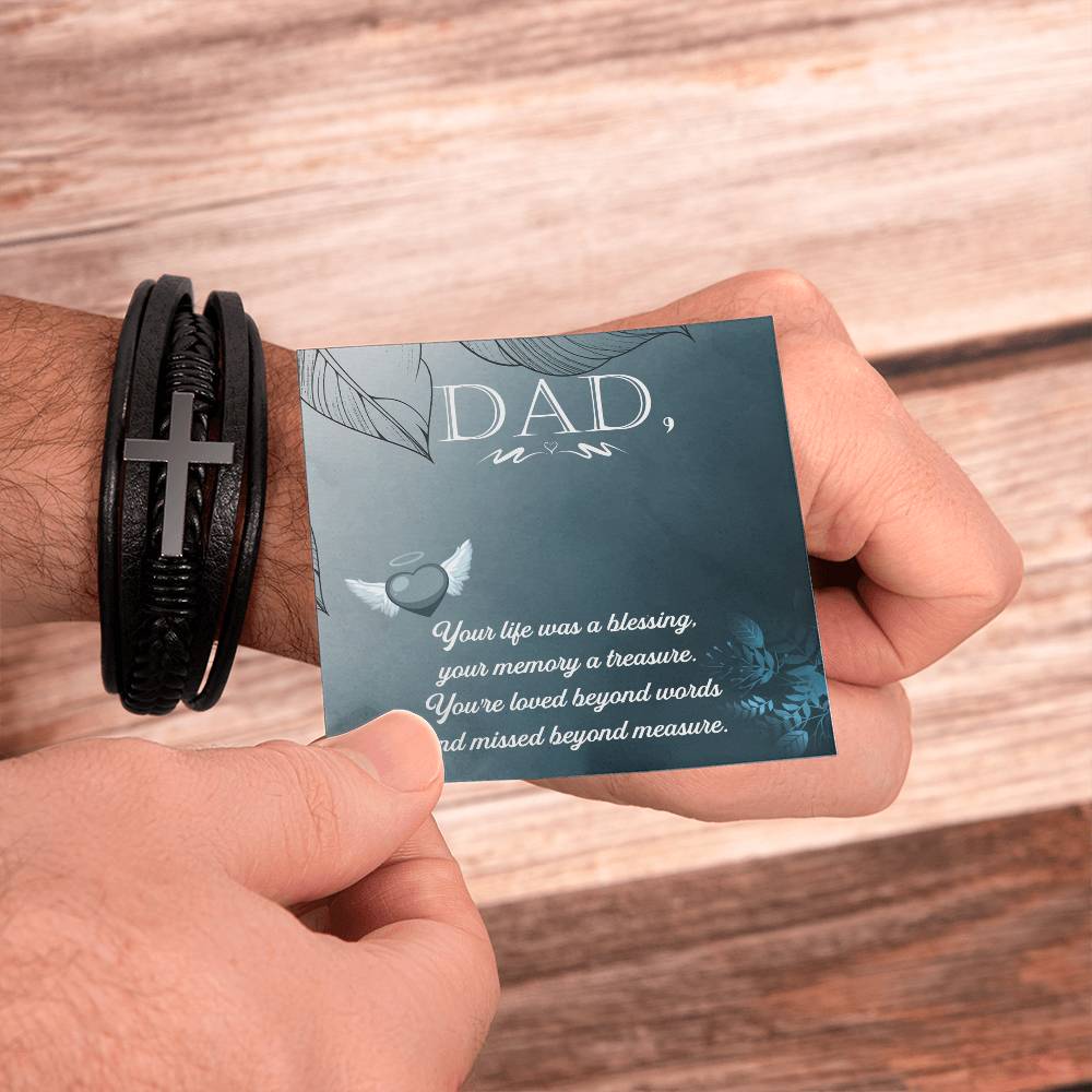 Your Life Was a Blessing Men's Cross Bracelet - Vegan Leather with Stainless Steel-Express Your Love Gifts