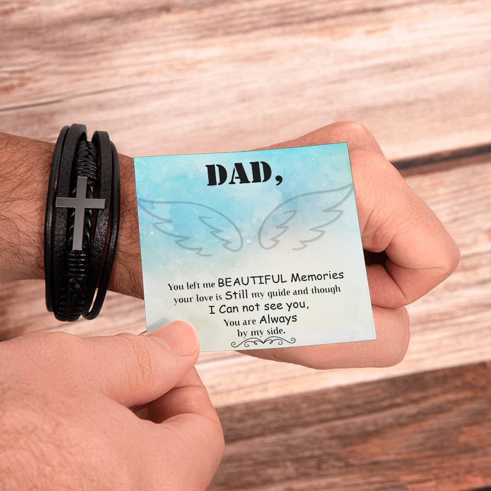 Dad You Left Me Men's Cross Bracelet - Vegan Leather with Stainless Steel-Express Your Love Gifts
