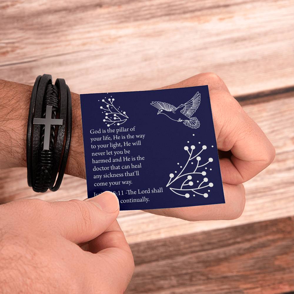 Get Well Isaiah 58:11 Men's Stainless Steel & Vegan Leather Cross Bracelet - Vegan Leather with Stainless Steel-Express Your Love Gifts