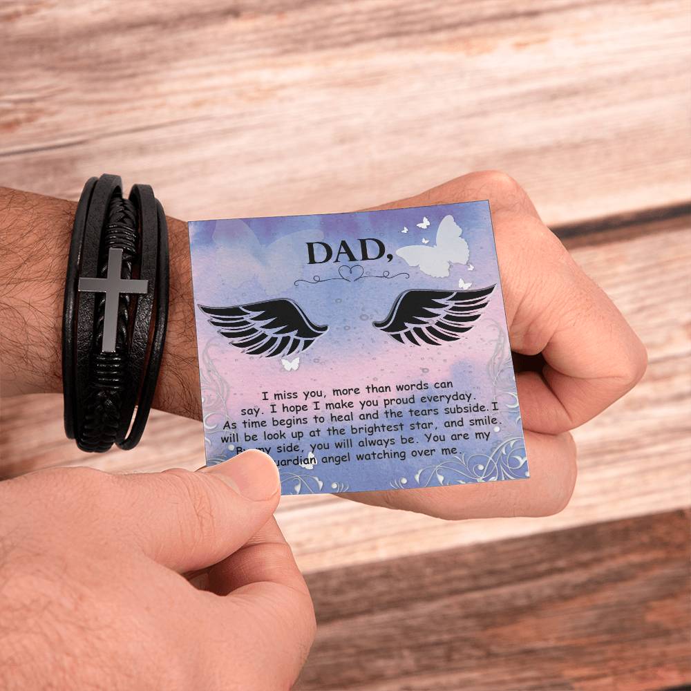 I Miss You More Than Words Men's Cross Bracelet - Vegan Leather with Stainless Steel-Express Your Love Gifts