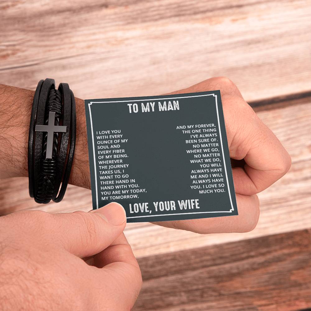 To My Man I Love You With Every Ounce Men's Cross Bracelet - Vegan Leather with Stainless Steel-Express Your Love Gifts